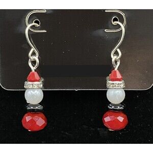 Handmade Santa Style Crystal Glass & Faux Pearl Earrings by Neanie-Bot